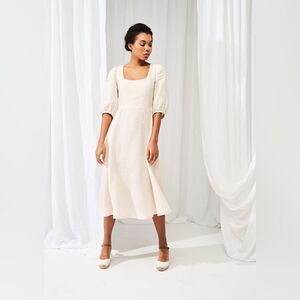 Linen Handmade Studio Aurora Dress Puff Sleeve Sz 16